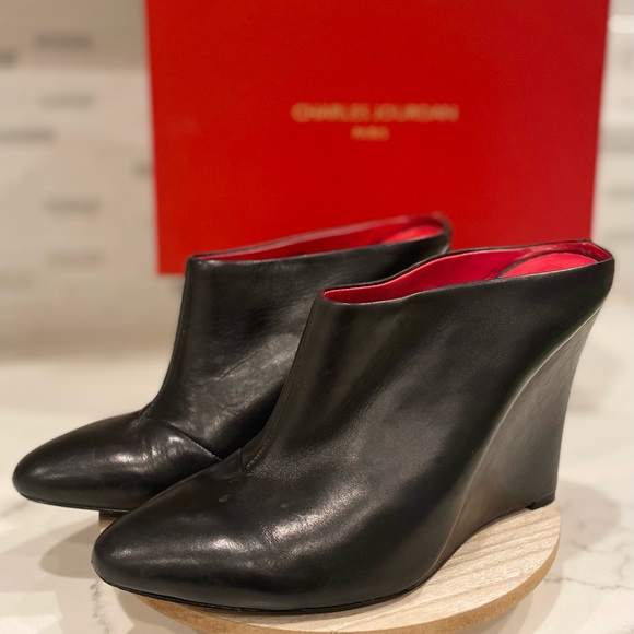CHARLES JOURDAN. ALMA WEDGE POINT. BLACK LEATHER SIZE 10 - Picture 3 of 4
